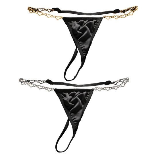 G String Thongs for Women Sexy T-back Low Rise Underwear Plus Size Cheeky Rhinestone Heart Chain Panties