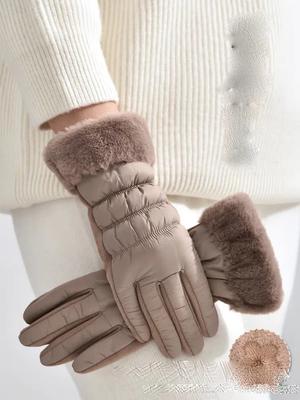 Fashionable and Versatile with Thick Velvet and Touch Screen Korean Version New Women Winter Splicing High End Warm Gloves