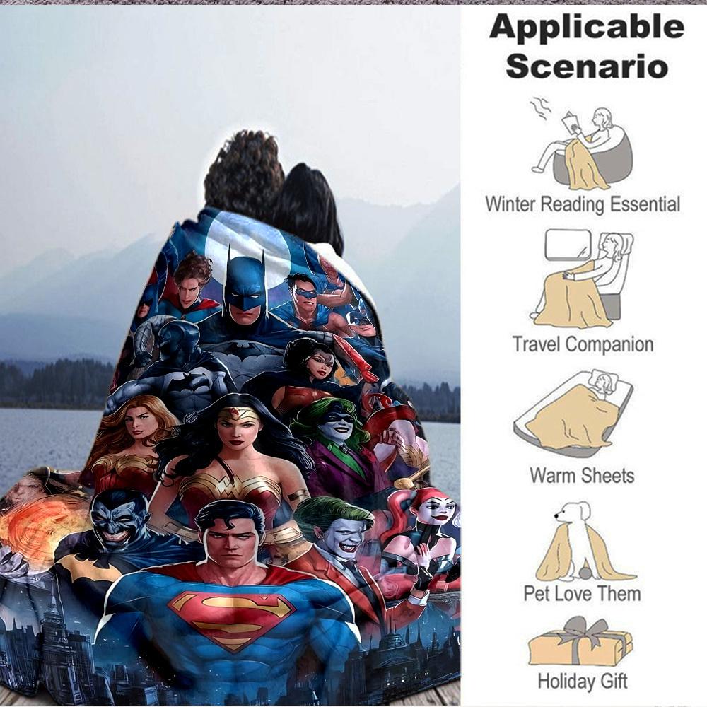 1pc Superheroes Flannel Throw Blanket Lightweight Soft Warm All Season Blanket for Sofa, Bed, Travel, Camping L1024166