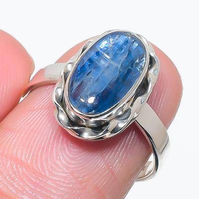 Natural Blue Kyanite Gemstone Handmade 925 Solid Silver Jewelry Ring Size 7 z7W66