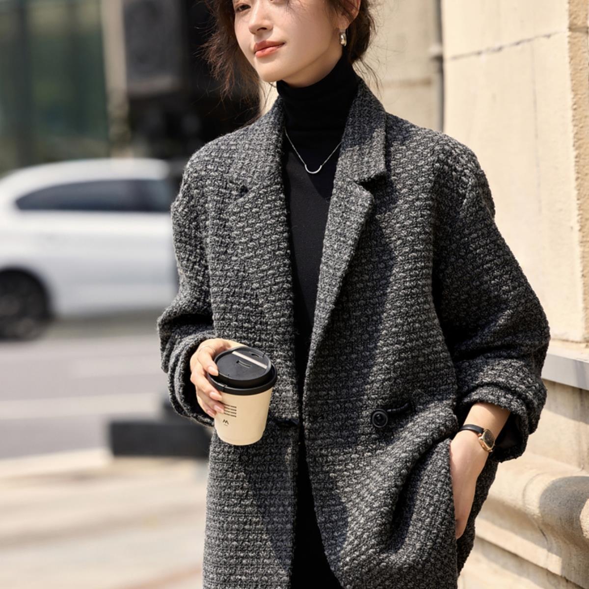 

Commuter Silhouette Small Fragrance Coat Coat New Style Temperament Versatile Mid-length Jacket 2XL