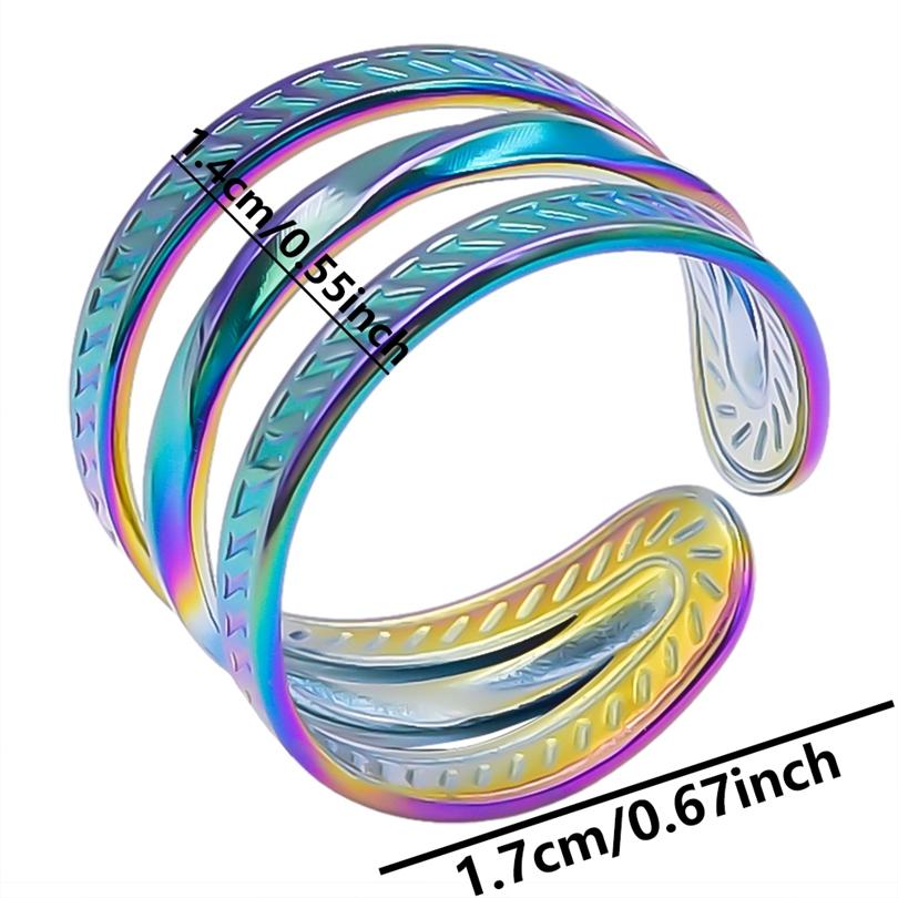 Trendy Irregular Rainbow Color Open Ring Metal Stainless Steel Rings For Women Men Accessories Hollow Finger Jewelry Anniversary