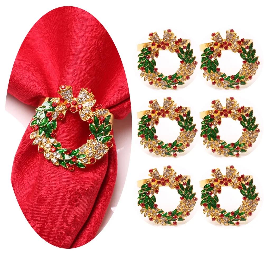 1pc Christmas Napkin Rings Napkin Holder Rings for Home Table Decoration Elk Xmas Tree Wreath Napkin Buckle Dinner Room Supplies