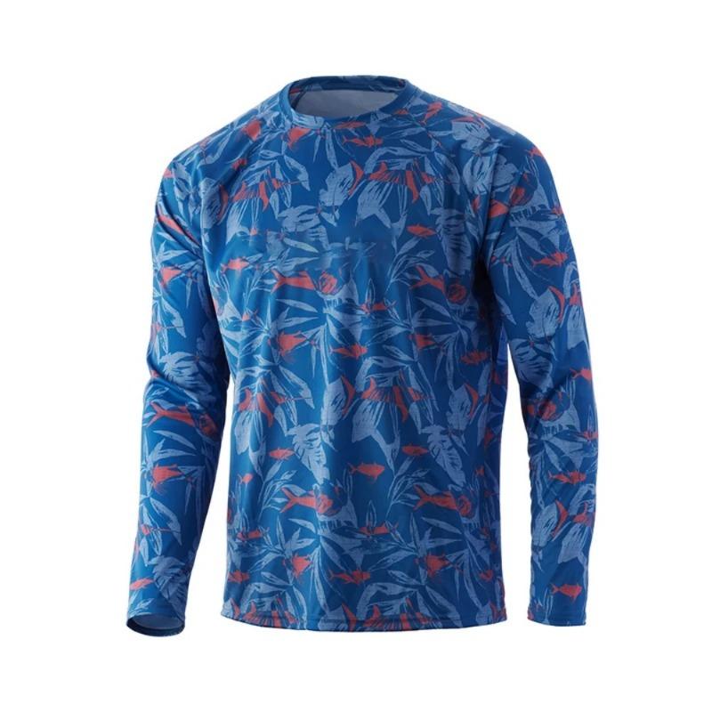 Men's Outdoor Fishing Long-sleeve Top Breathable Quick-dry Sports T-shirt Camouflage Print for Fishing Hiking Activities