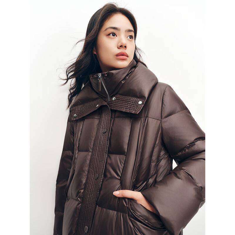 Peacebird Women's Shiny Stand-Collar Mid-Length Down Jacket