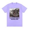 I Survived Today's Tummy Ache T-Shirt Funny Cat Meme Short Sleeve T Shirt Men Women Cotton Casual Oversized T Shirts Streetwear