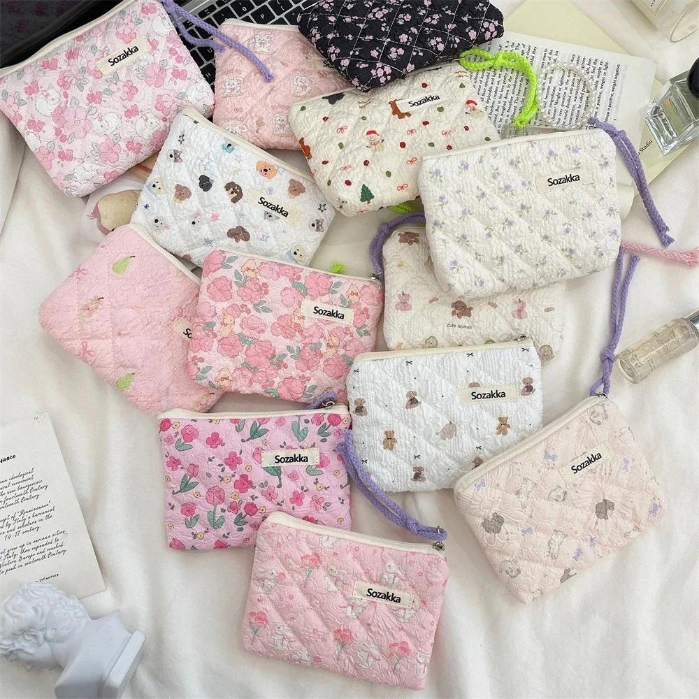 Canvas Printed Makeup Bag for Women Cute Portable Small Cosmetic Bags Case Travel Storage Toiletries Bag