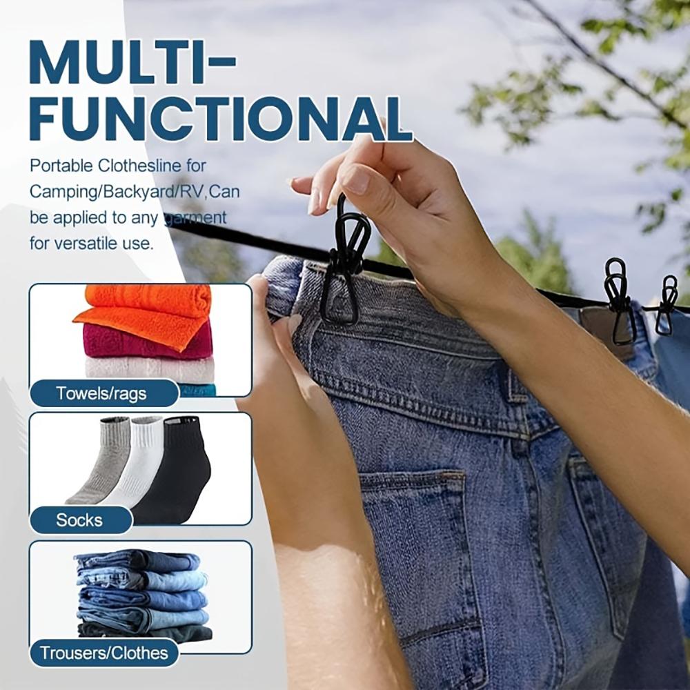 Retractable Portable Clothesline For Travel, Clothing Line With 12 Clothes Clips, Indoor Laundry Drying Line, Outdoor Camping