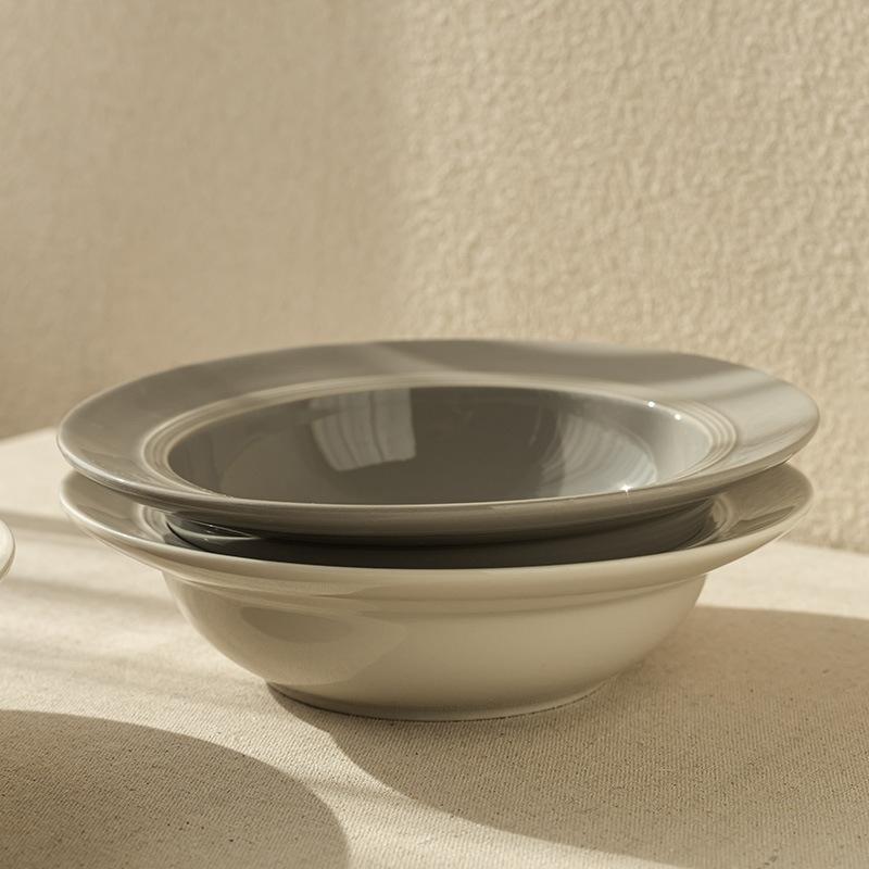Solid Color Ceramic Straw Hat Bowl Nordic Style Restaurant Steak Pasta Bowl Round Simple Fruit Dessert Bowl Household Tableware