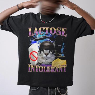Lactose Intolerant Funny Cat Meme Tshirt Unisex Heavy Cotton Tee Stupid Gifts Silly Cats Tee Weird Tshirt Cringey Tees