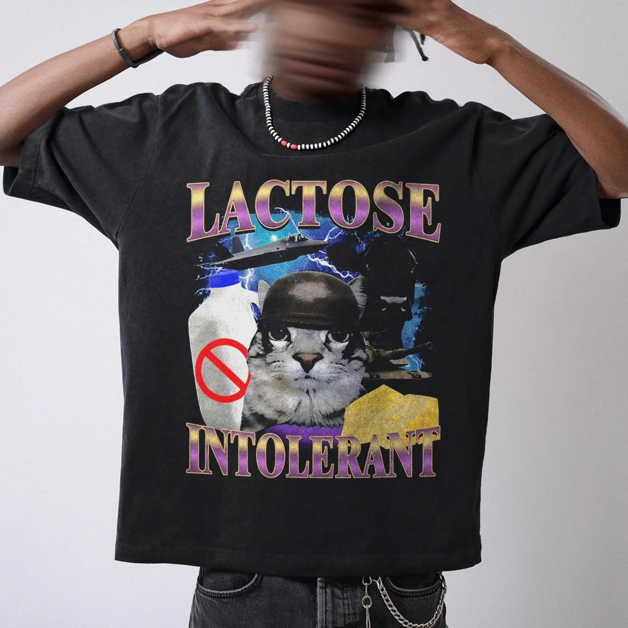 

Lactose Intolerant Funny Cat Meme Tshirt Unisex Heavy Cotton Tee Stupid Gifts Silly Cats Tee Weird Tshirt Cringey Tees 4XL