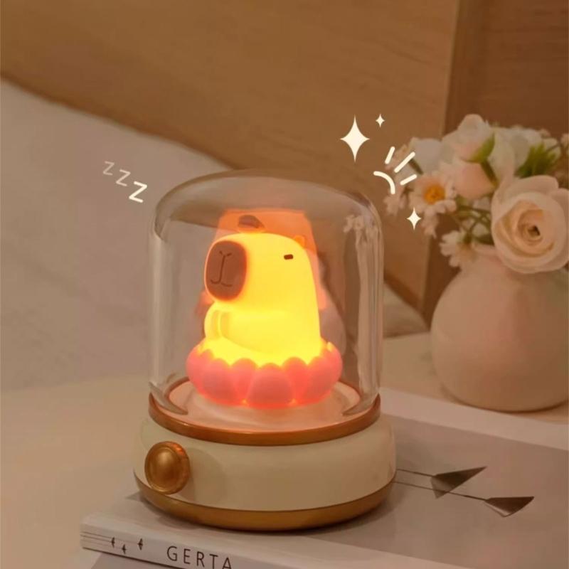 Vintage Capybara Nightlight Silicones Desktop Figurine with Gentle Glowing Oil Lamp Shape USB Rechargeable Night Lamp