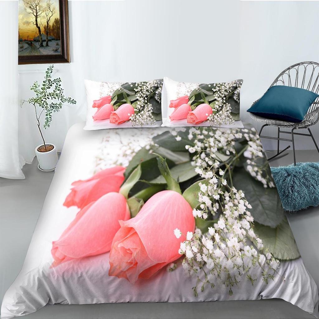 3D Modern Romantic Style Bedding Set Flower Quilt Cover Sheet/double Bed Full-size Bedspread Set Washable Comfortable Home Decoration