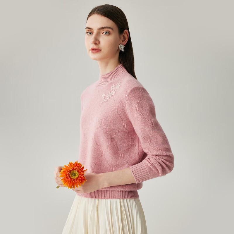 Zhaojun Women's Argyle Cashmere Sweater with Embroidery & Beading