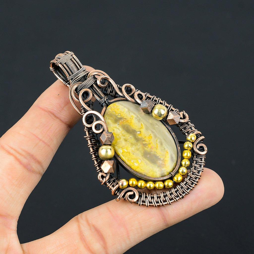 Bumblebee Jasper Pendant, 999 Copper Wire Wrapped Gemstone Jewelry, Handmade Pendant, For Mother Day
