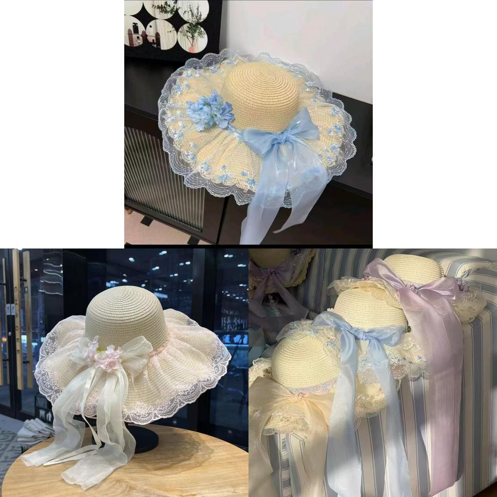 Pastel Pink Floral Straw Sun Hat For Children Sun Protection And Outdoor Play