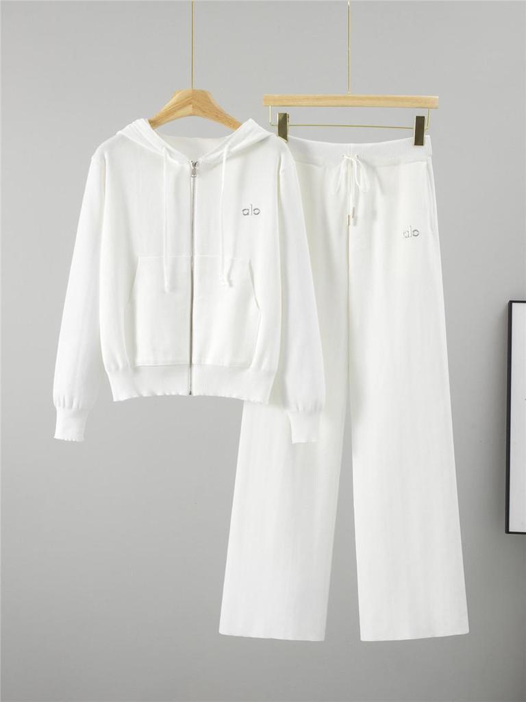 Women's Casual Knit Set: Hooded Zipper Jacket & Long Pants - Autumn/Winter Fashion