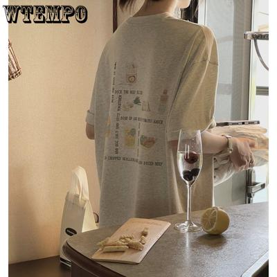 Tricou cu mânecă scurtă, de lungime medie, cu gât rotund, imprimat cu litere, pentru femei, de vară, nișă, topuri largi