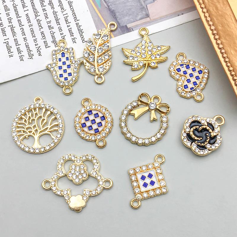 

New Blue & White Plaid Drip Oil Point Drill Leaf Pendant for DIY Jewelry Accessories