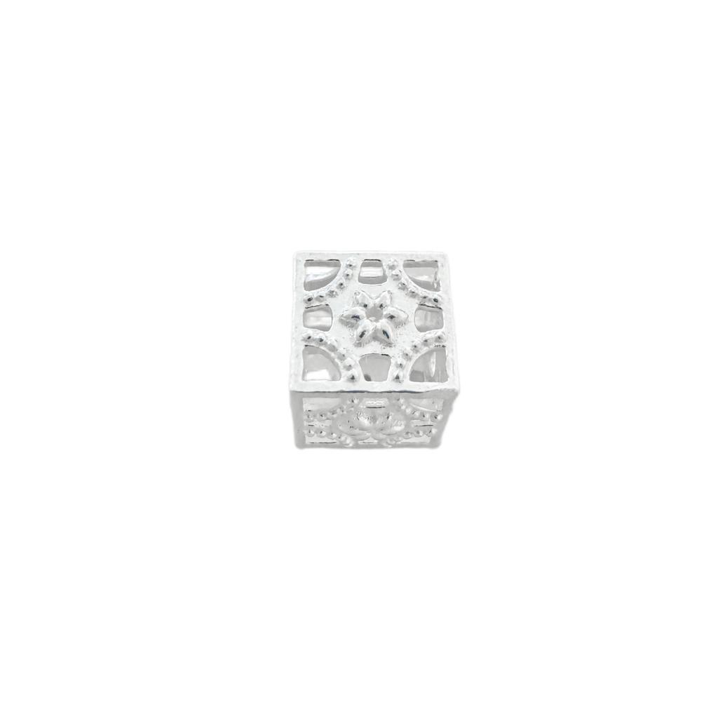 S999 Sterling Silver Hollow Square Bead Spacer Charm for DIY Necklace & Bracelet