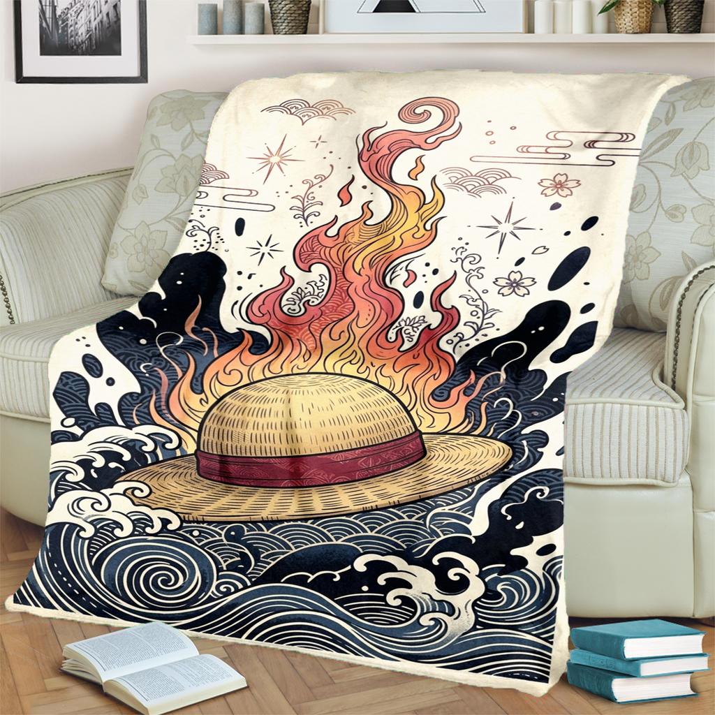 "ONE PIECE" Pattern Warm Blanket Flannel Soft for Sofa, Bed, Picnic and Travel