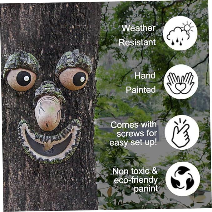 1pcs Tree Monster Features Resin Decoration For Halloween Easter Party Yard Outdoor Easy Install Waterproof Creative Decor Gifts