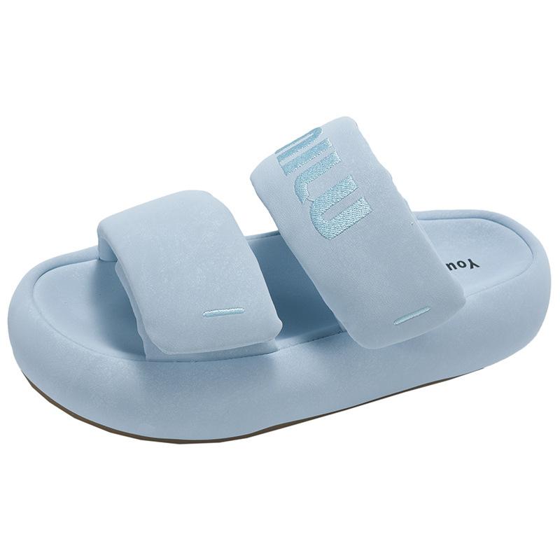 Fresh blue summer anti-skid thick-soled slippers for women's summer wear 2025 new soft-soled cool slippers