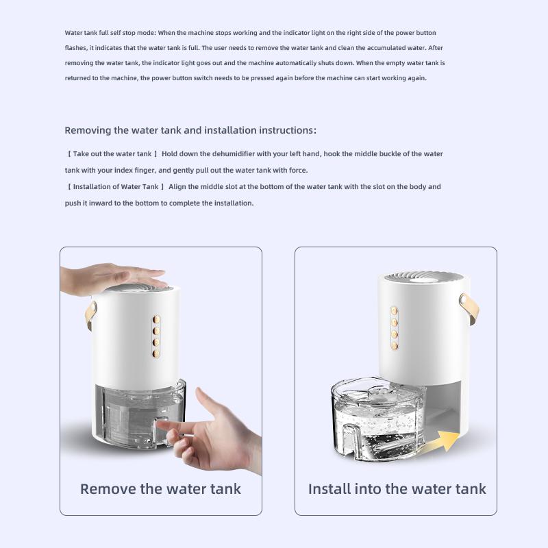 Portable Air Dehumidifier With 1.3L Water Tank Mute Air Dryer Moisture Absorbers Machine 3-level Timing Control Negative Ion Pur