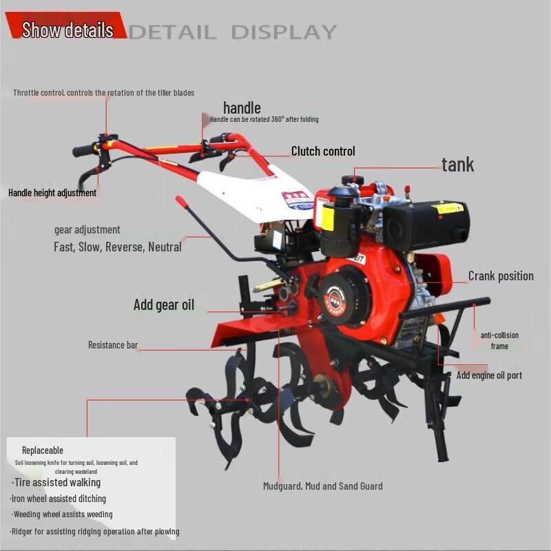 Junlun Air-Cooled Diesel Micro Tiller CN plug (adapter included)
