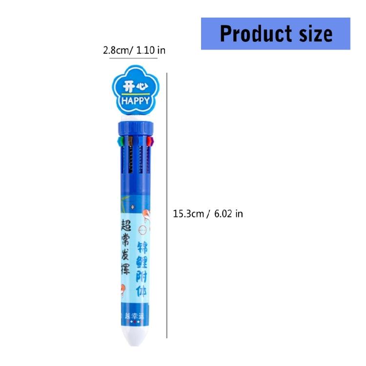 Cartoon Multicolor Pen for Color Coding Writing Drawing Journaling 10 Color-in-1 Writing Pen Multicolored Ballpoint Pen