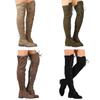 Premium Quality Womens Lace Up Low Heel Thigh High Over The Knee Stretch Riding Boots Shoes