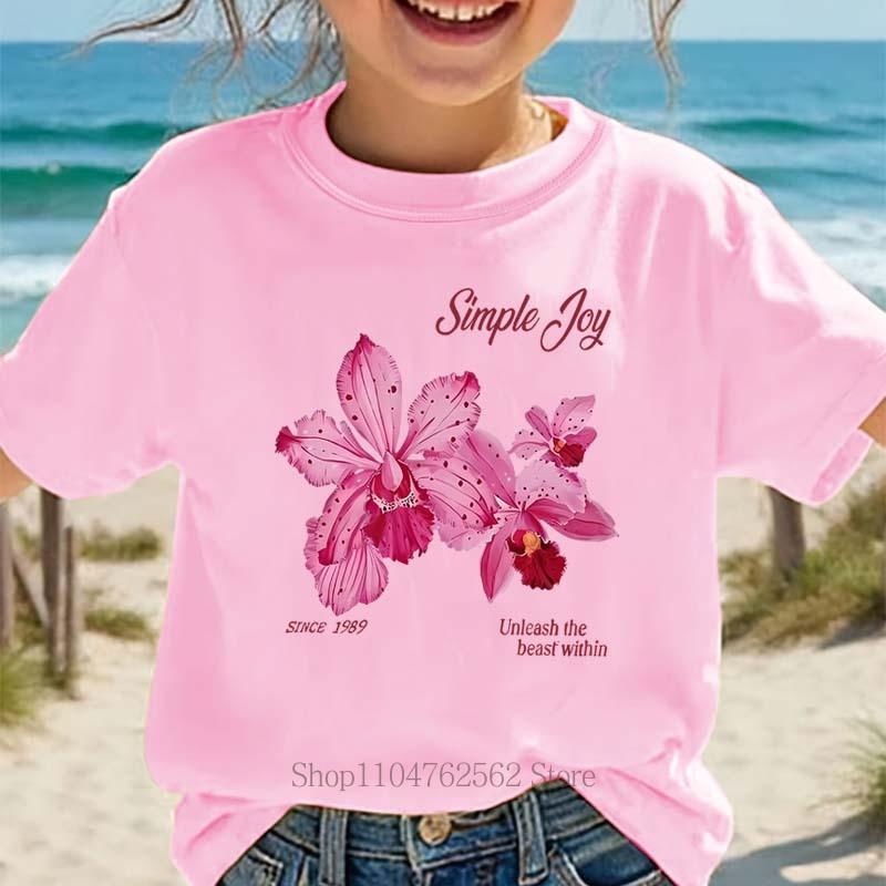 Flower Graphic Print Children T-shirts Summer Girls Casual Cute Fashion Colorful Comfort Tops Kids O-Neck Short Sleeve Tees