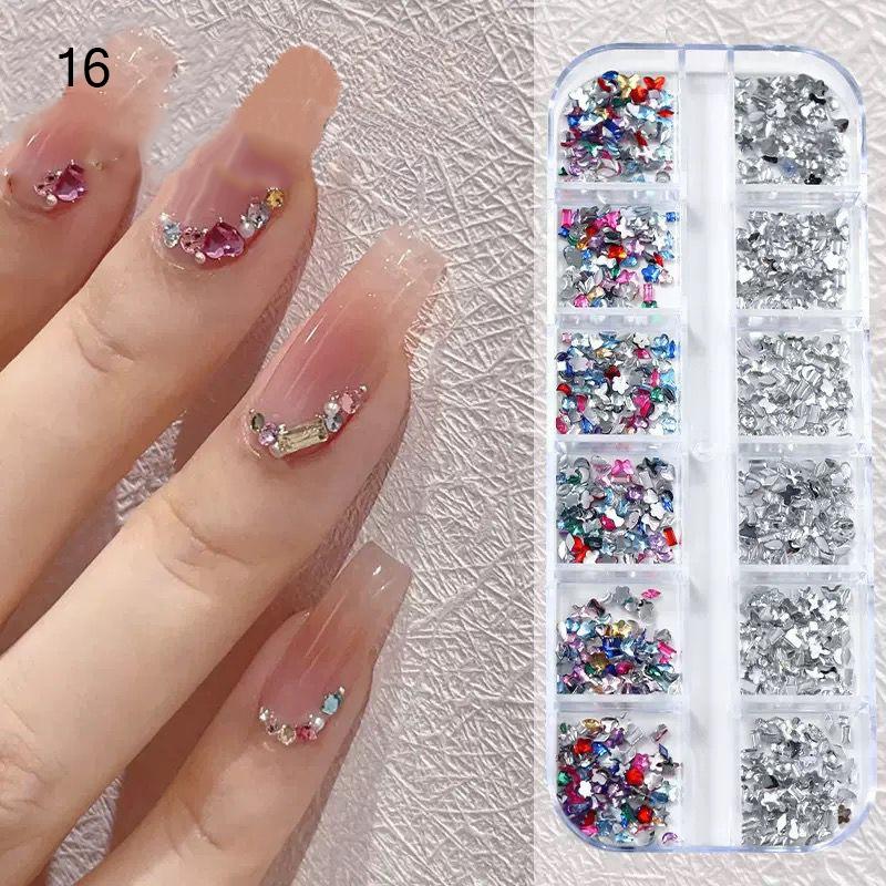 Mix 3D Flatback Nail  12 Grids Mini  Diamonds For Nail Art Glitter Charm Decorative Diy Manicure Art Accessor