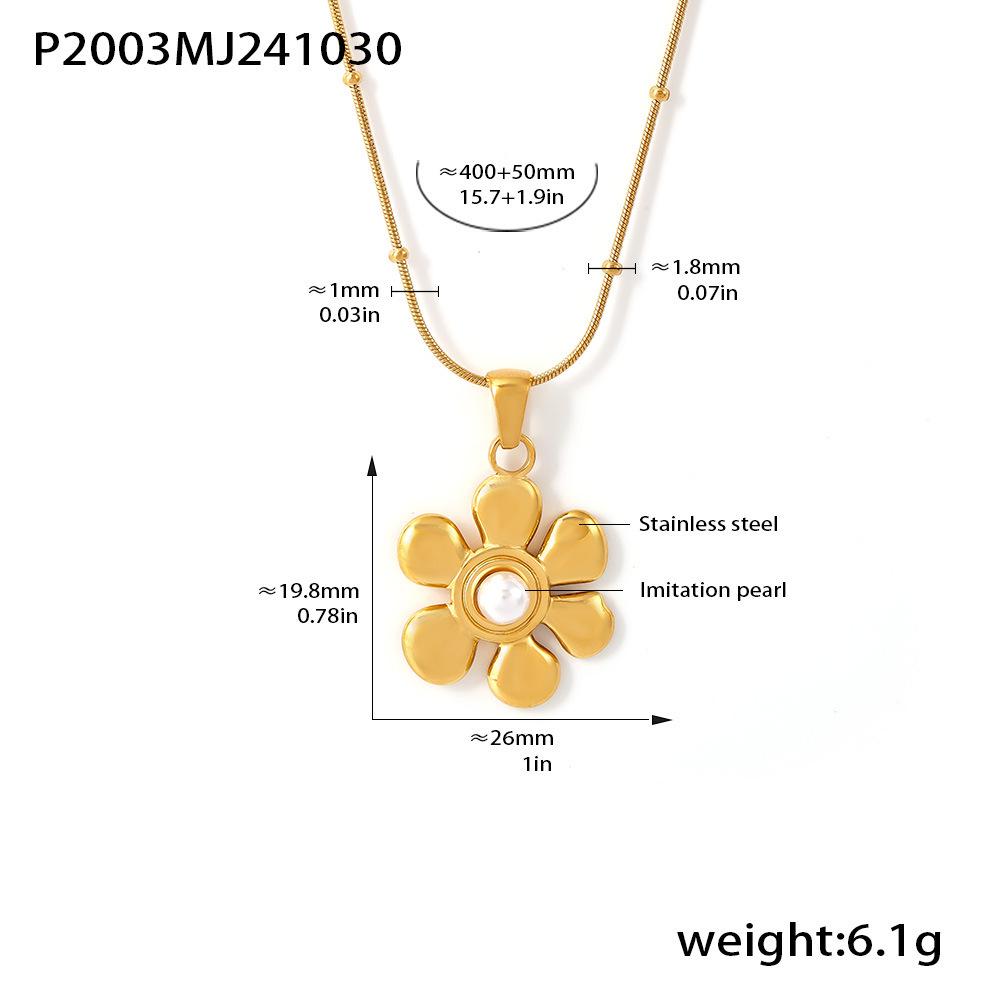 Qiong Yao Sunflower Pearl Pendant Necklace, Gold-Plated Stainless Steel for Women