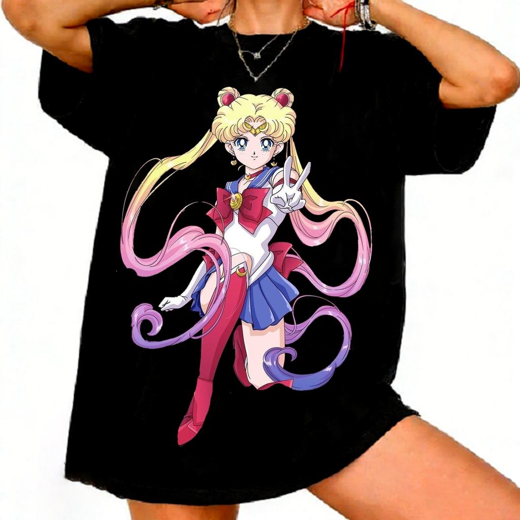 Sailor Moon Retro 90s Anime Graphic T Shirt Summer Cotton Unisex Women Tee Streetwear Casual Trend Short Sleeve Couple Hip Hop Top