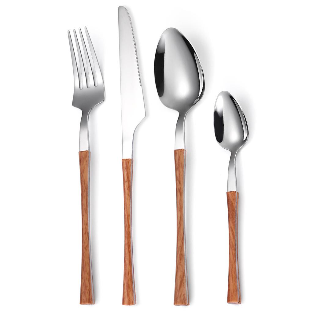 Golden Stainless Steel Cutlery Set Four-piece Plastic Handle Household Knife Fork and Spoon Creative Kitchen Hotel Supplies.