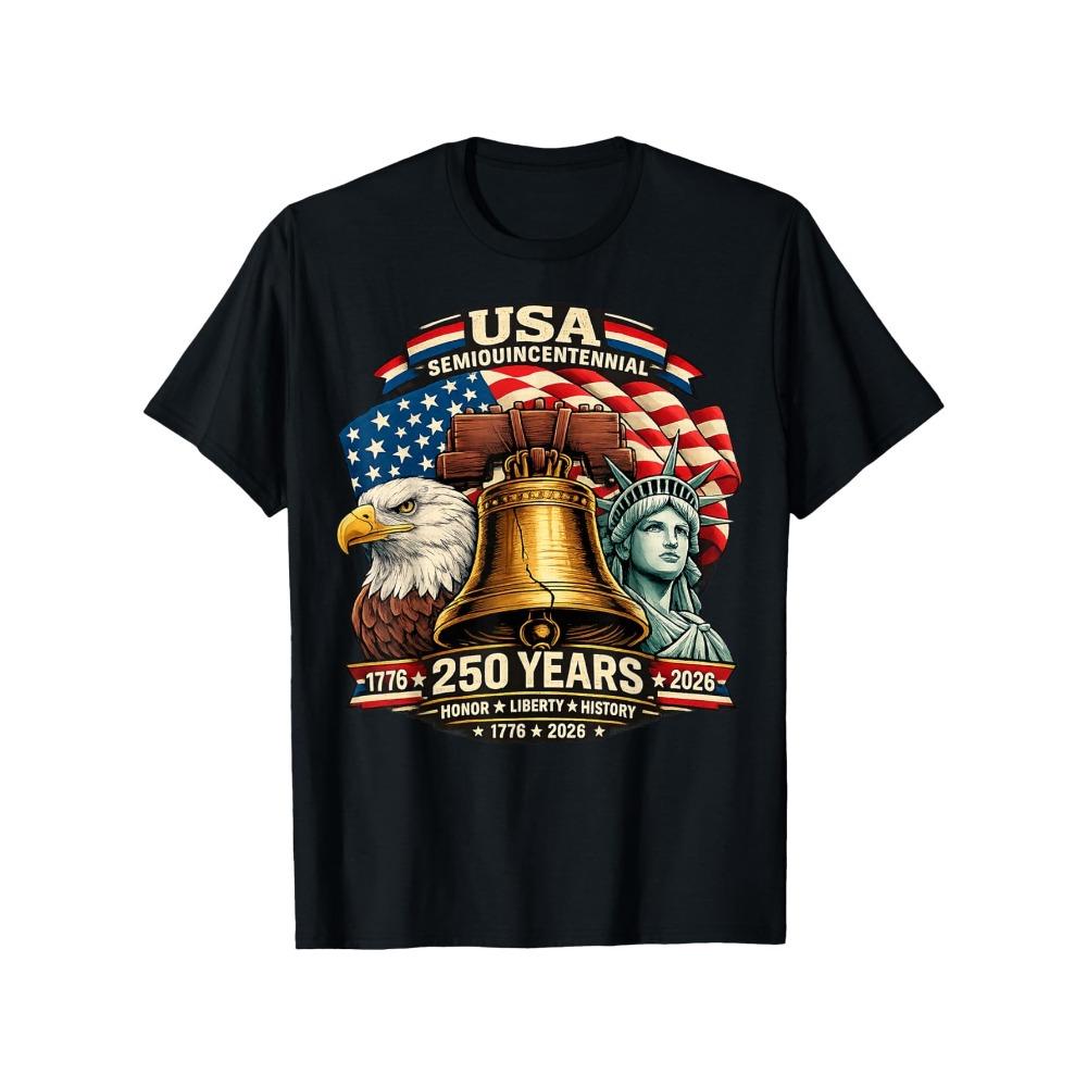T-shirt USA 250 Anni di Libertà 1776-2026 - T-shirt Girocollo Vestibilità Larga con 250° Anniversario, Adatta per il 4 Luglio, Storica