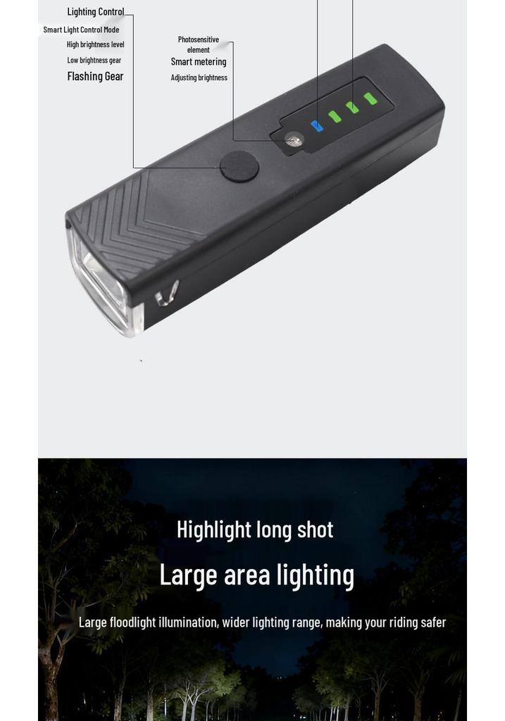 High-Brightness Bicycle Light with Type-C Charging & Power Display for Night Riding