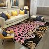 Luxurious Leopard Print Area Mat Pink Black Design Golden Accents Machine Washable Large Rectangular Mat Living Room Office
