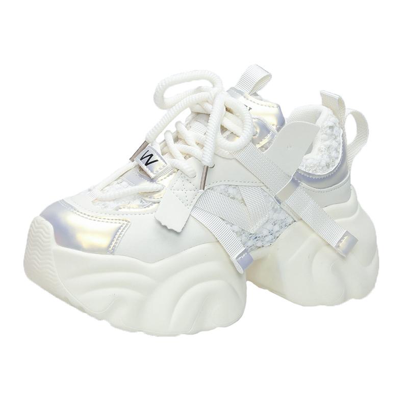 Fashion New Fashion Mesh Breathable Chunky Women's Sneakers Casual Lace Up 7CM Heightening Sports Shoes Comfortable Ladies Running Shoes