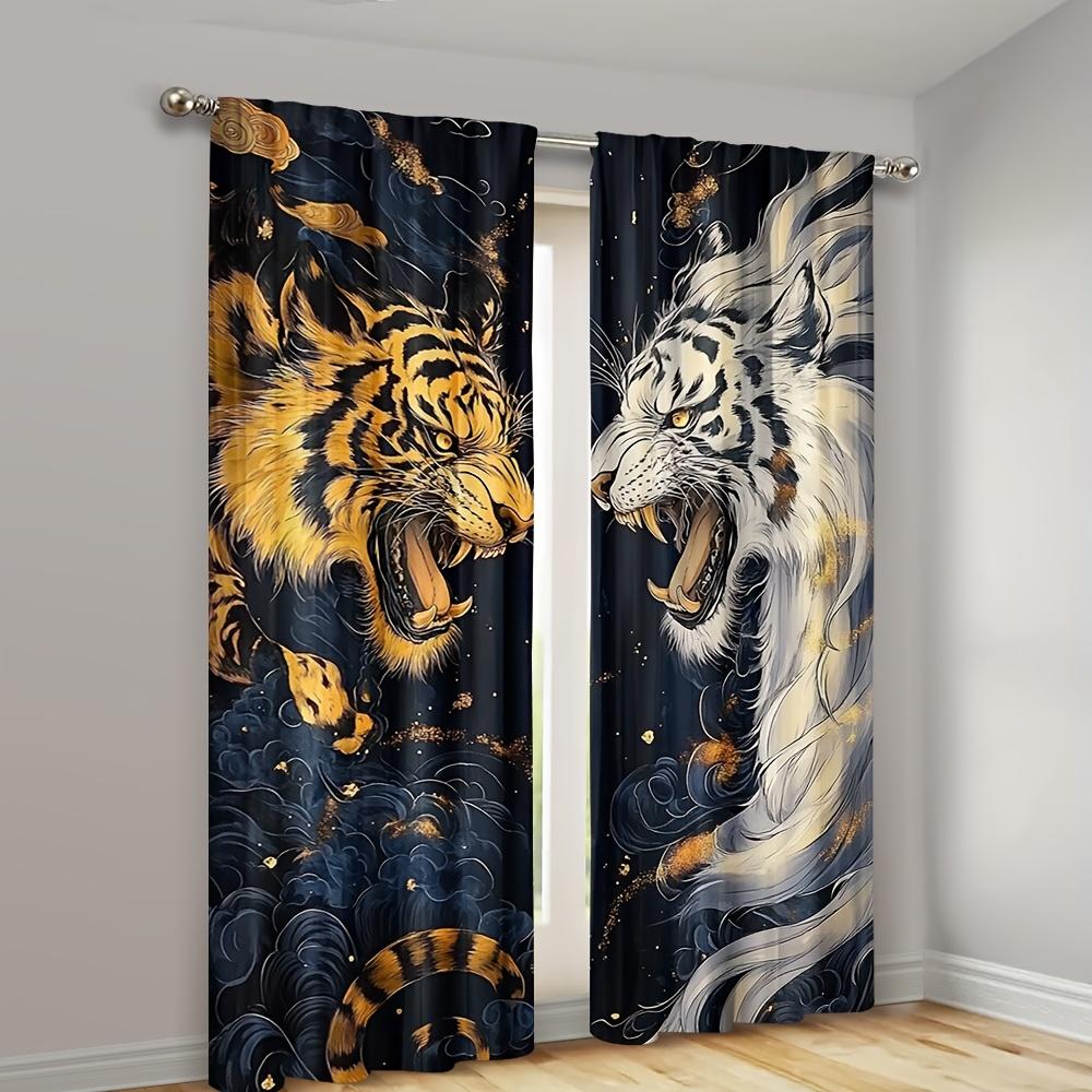 2pc Dragon vs Tiger Print Curtains – Rustic Farmhouse Style for Living Room & Dining Room (Rod Not Included)