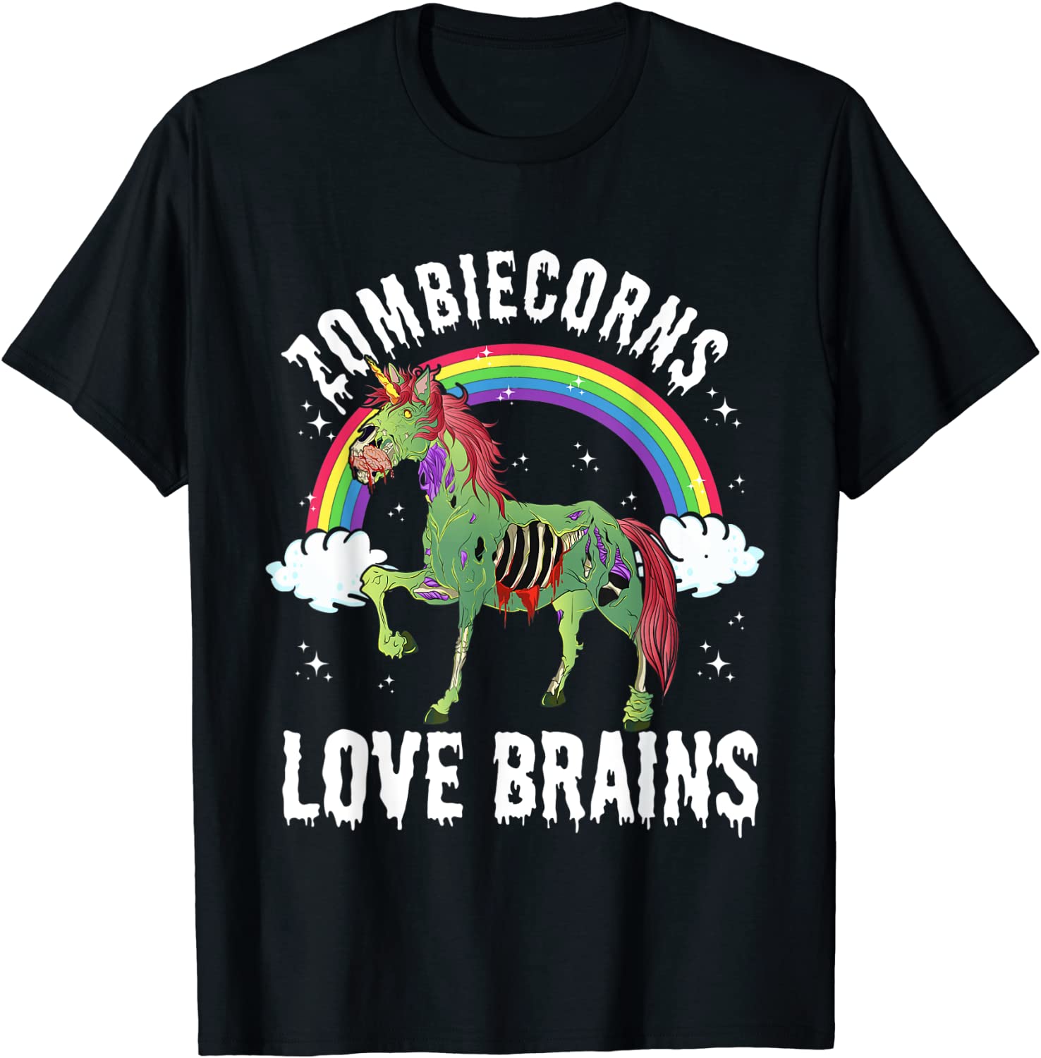 

Zombiecorns Love Brains Zombie Unicorn Rainbow Halloween T-Shirt Cotton Men Top T-shirts Custom T Shirt Popular Simple Style 4XL