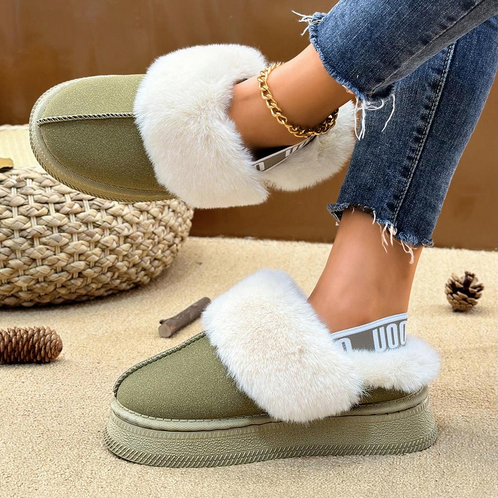Women Cotton Slippers Winter Thick Bottom Half Slippers 2025 New Platform Slides Women Thickened Fluff Lined Flat Shoes Women