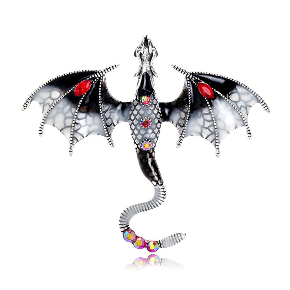 Men Women Dragon Brooch Pin Vintage Crystal Rhinestone Domineering Dragon Flying Pins Clip Lapel Suit Brooches