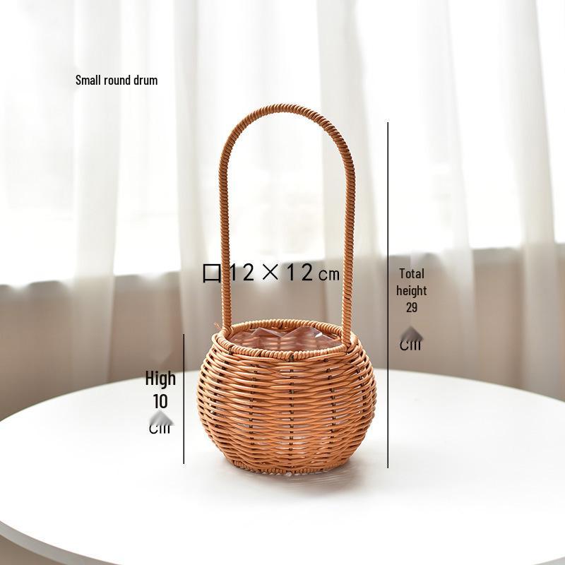 Rattan Handwoven Flower Art Arrangement Basket - Faux Rattan Florist Basket for Living Room or Fruit Display.