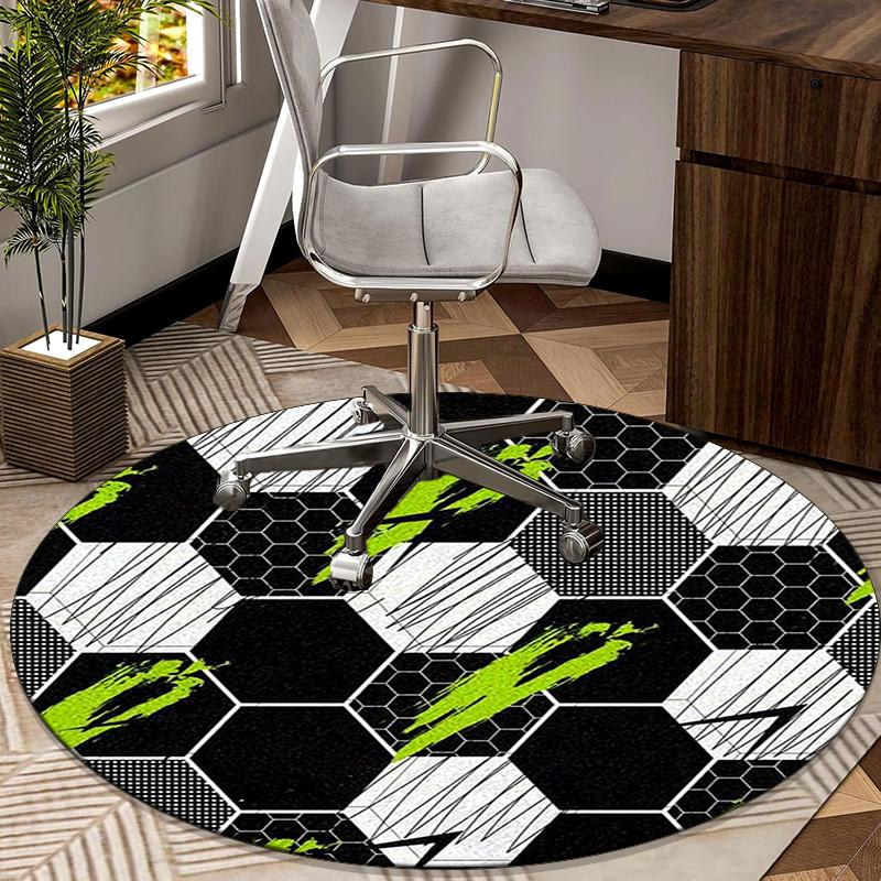 Soccer Ball Artwork Round Carpet Chair Cushion Round Entryway Rug, Soft Round Rugs for Living Room, Bedroom, Circle Carpet Decor Gifts