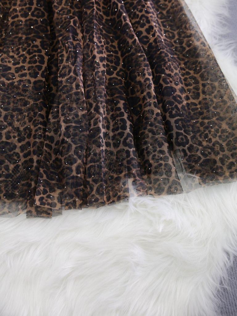 Women's High-Waisted Leopard Print A-Line Skirt with Full Hem