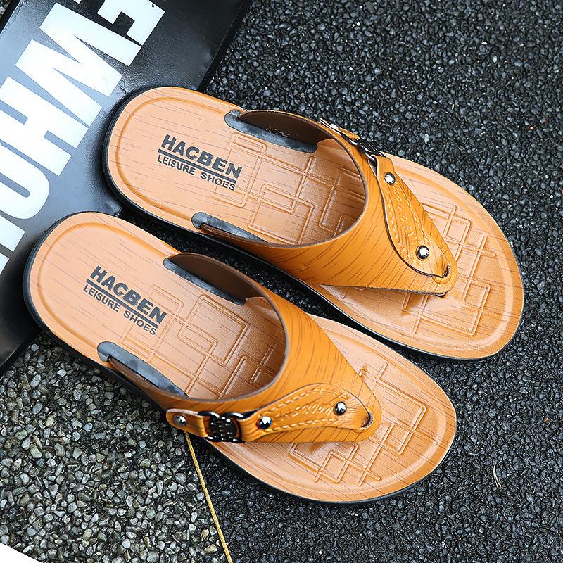 Summer New Men's Flip-flops Hollow Breathable Outdoor Beach Shoes Non-slip Soft-soled Cool Slippers Men's Shoes 878