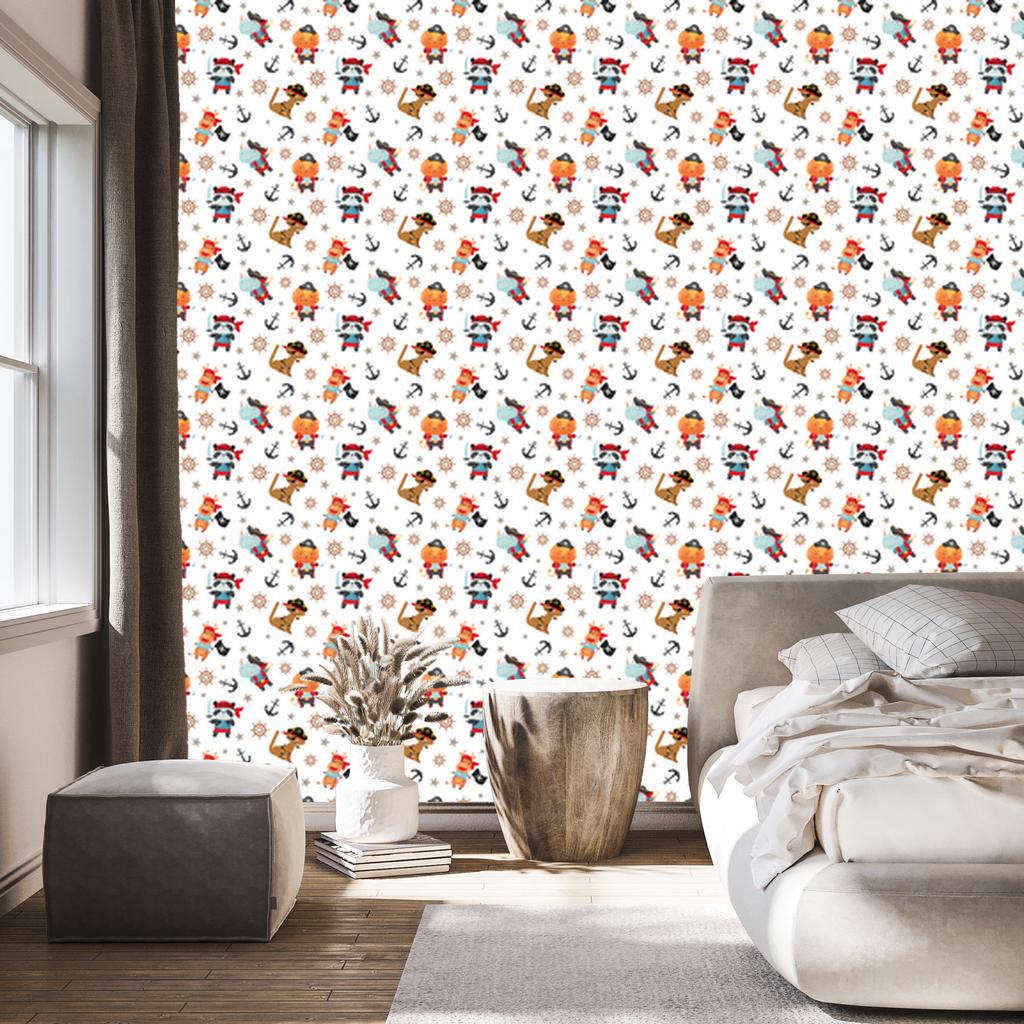Pirates Wallpaper White and Light Gray for Living Room and Bedroom 50x1000