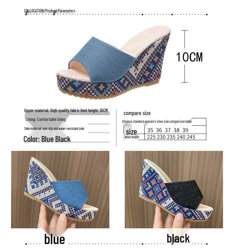 2023 Summer Women's Versatile Denim Platform Wedge Roman Sandals
